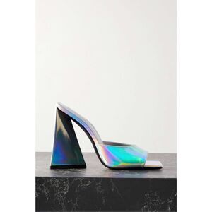 The Attico Devon Iridescent Slide Sandal Holographic Square Toe Mules Size 38.5